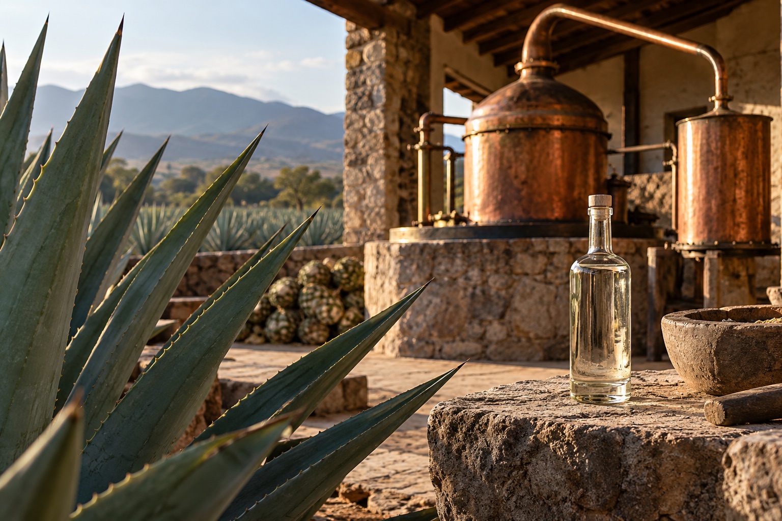 Agave, alambique y destilado artesanal