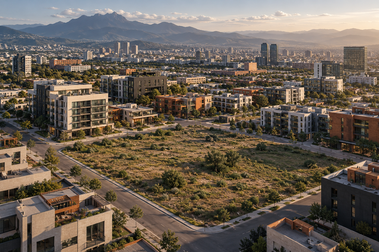 Terreno urbano rodeado de edificios residenciales